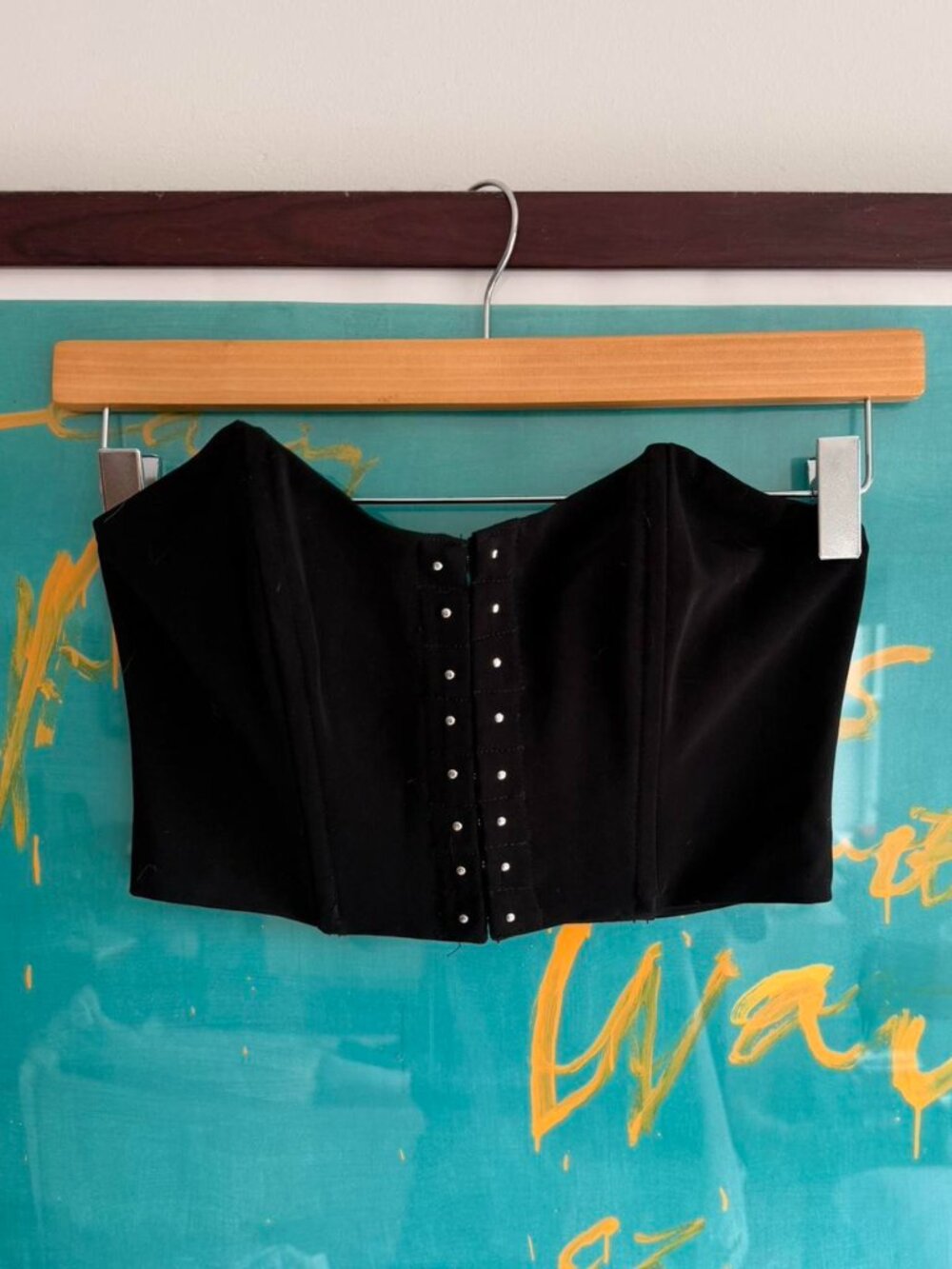 H:ours Revolve black corset crop top with silver studs